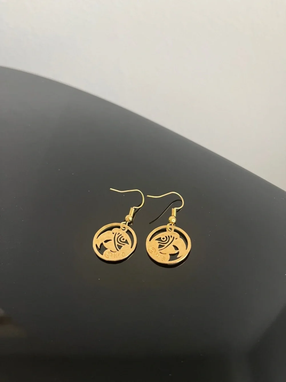 Gold Cutout Disc Dangle Earrings - Picture 3 of 3